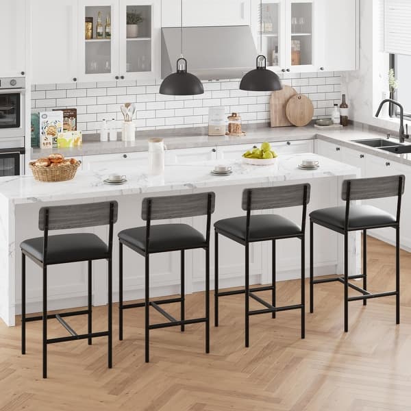 Set of 4 Padded Bar Stools with Backrest - Bed Bath & Beyond - 44064518