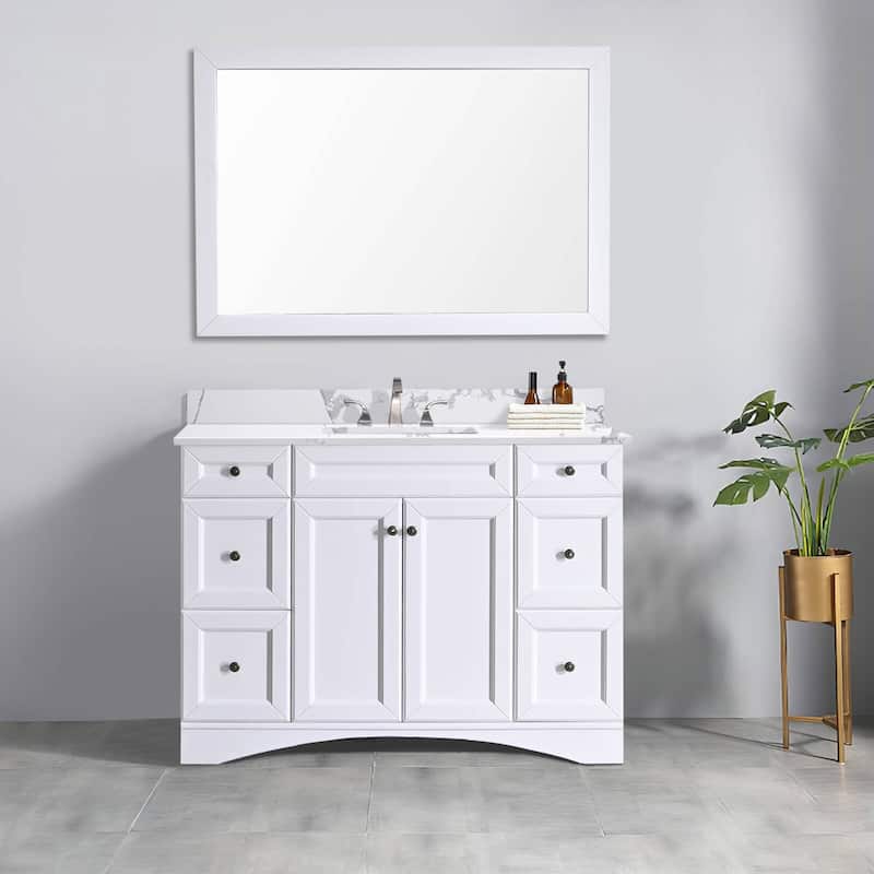 YASINU 48 inch Single Bathroom Vanity in White with Marble Top