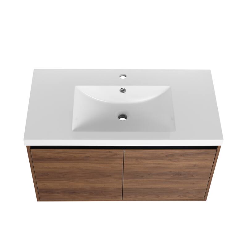 GDFStudio - Levistar Modern Wall-Mounted Bathroom Vanity Set with Scratch-Resistant Resin Sink & Soft Close Doors