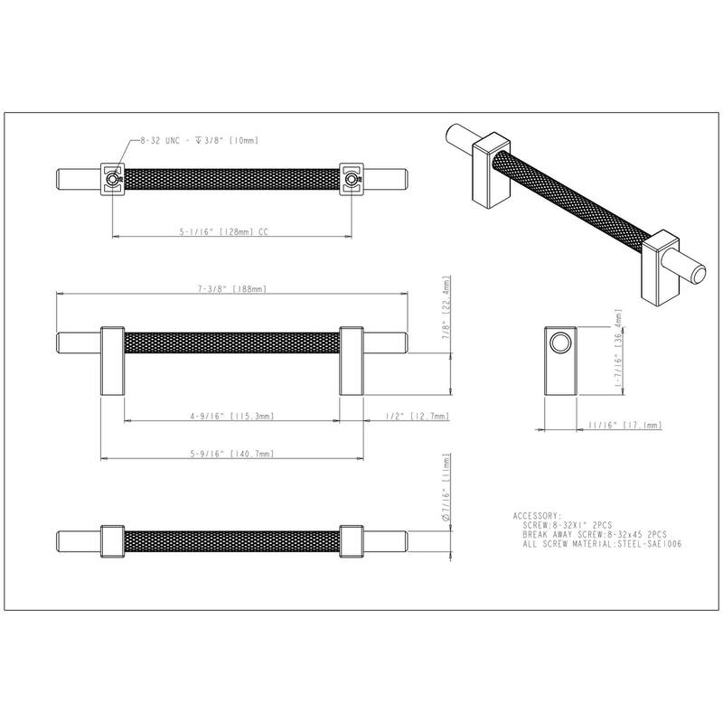 Jeffrey Alexander 598-128 Larkin Center Knurled 5-1/16" Center to