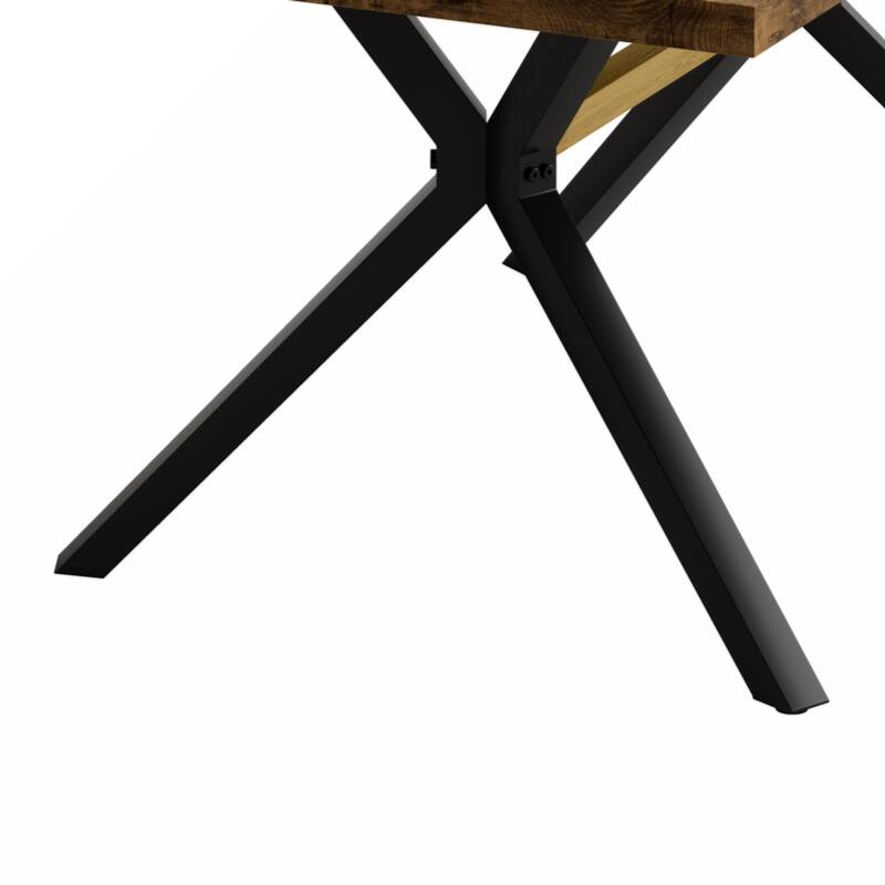 62.99"- 78.74" Vintage Rectangular Stretch Dining Table With Antique Wooden Tabletop and Black Embossed Centerboard