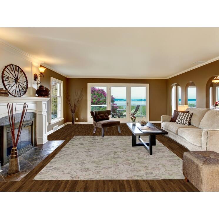 Floral Modern Oriental Area Rug Hand-Knotted Wool Carpet - 7'11"x 11'5"