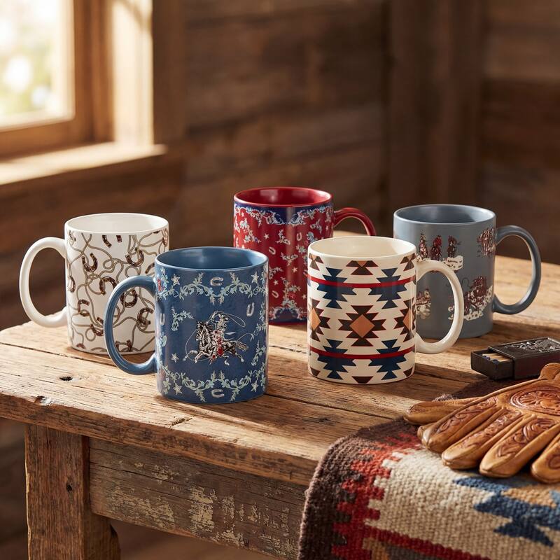 Tasha Polizzi for Paseo Road Lee Western Durable Ceramic 4 Piece Mug Set