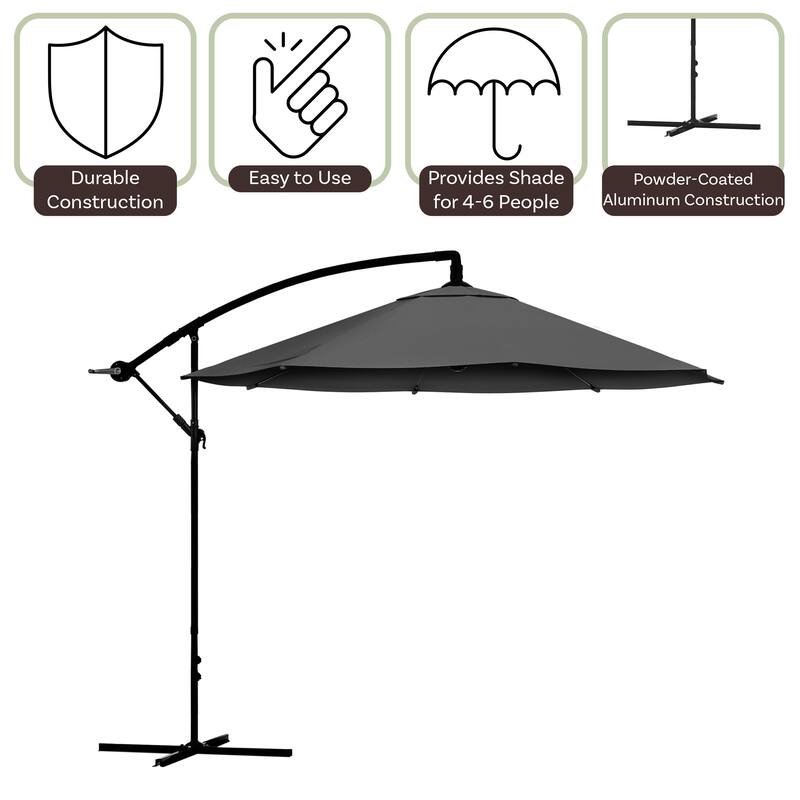 10ft Offset Patio Umbrella - 8ft Tall Hanging Cantilever Umbrella - Fade-Resistant Shade Umbrella by Pure Garden (Gray)