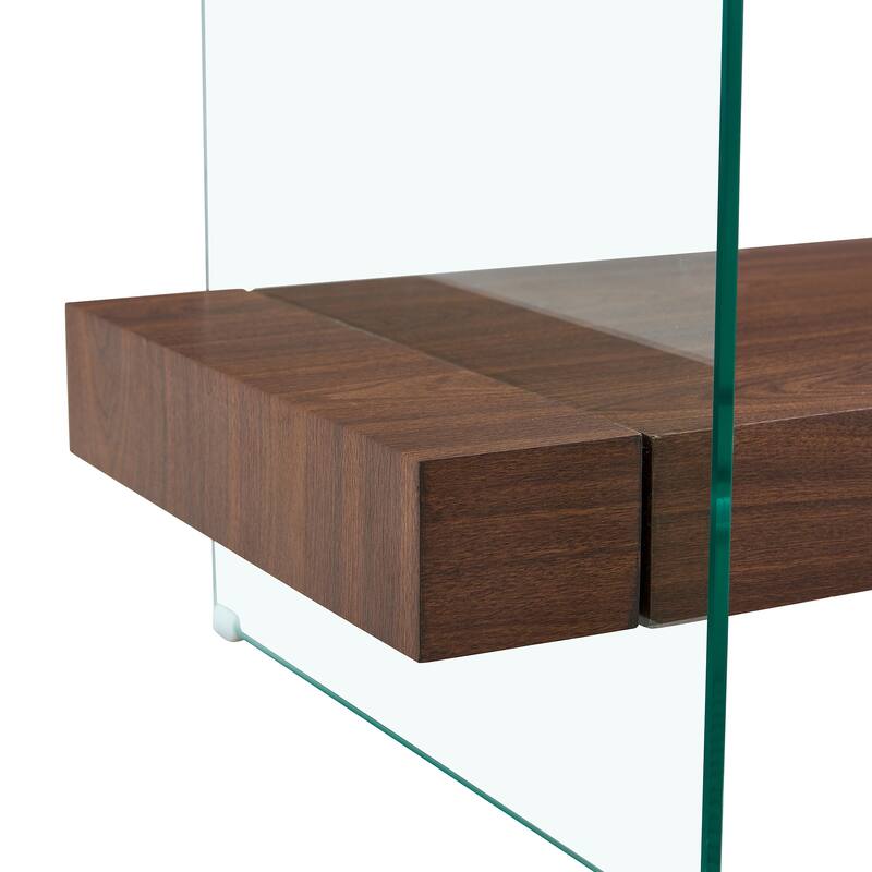 Roomfitters 43.3" Two-Tier Glass Coffee Table with Light Wood Shelf, Side Table or Display Stand