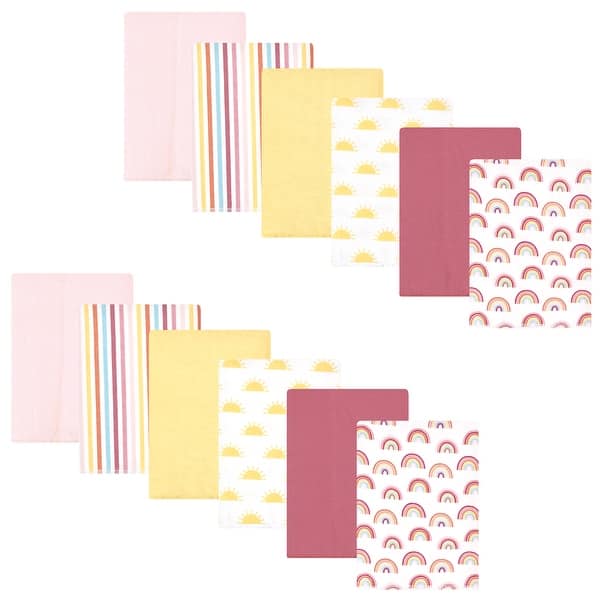 slide 1 of 1, Hudson Baby Girls Cotton Flannel Burp Cloths 12-Pack Bundle, Sunshine And Rainbows, One Size - Sunshine And Rainbows - One Size One Size - Sunshine And Rainbows