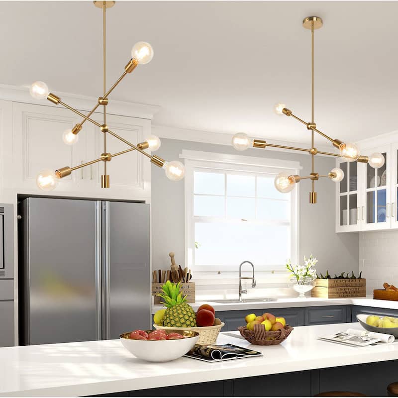 Modern Sputnik Chandelier Rotating Arms 6-light Electroplated Brass Gold for Kitchen Island