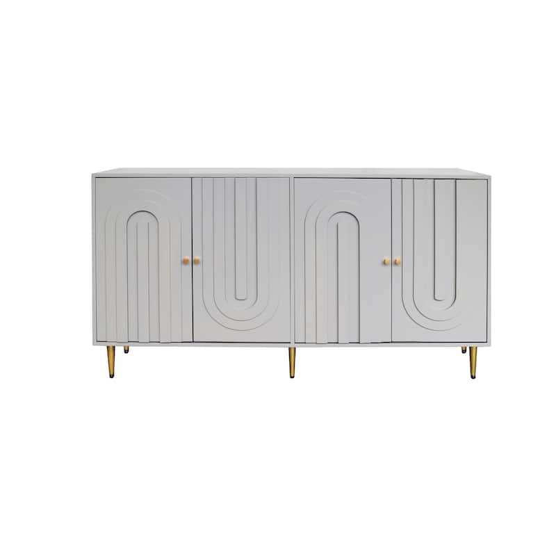 Modern Gray Lacquered 4 Door Wooden Cabinet Sideboard Buffet Server Cabinet