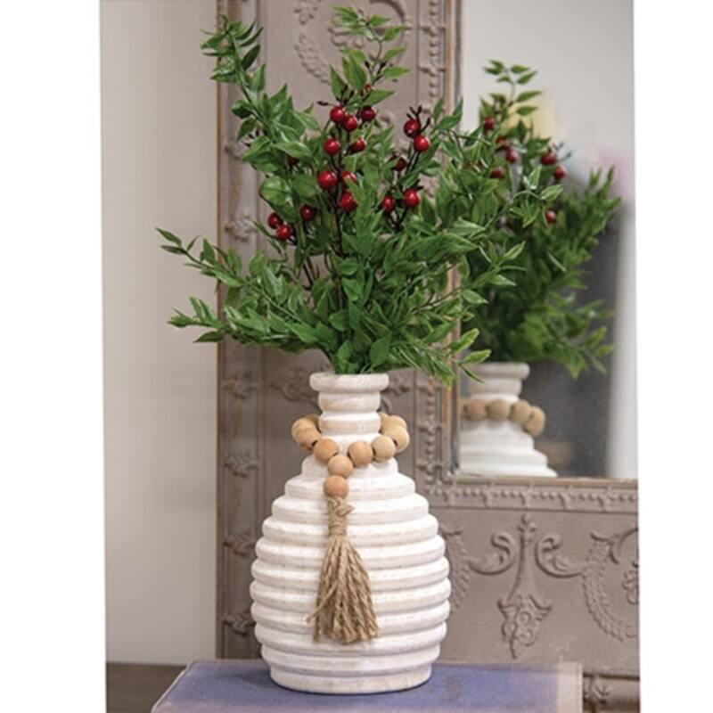 White Wooden Beaded Athens Vase Distressed Accent