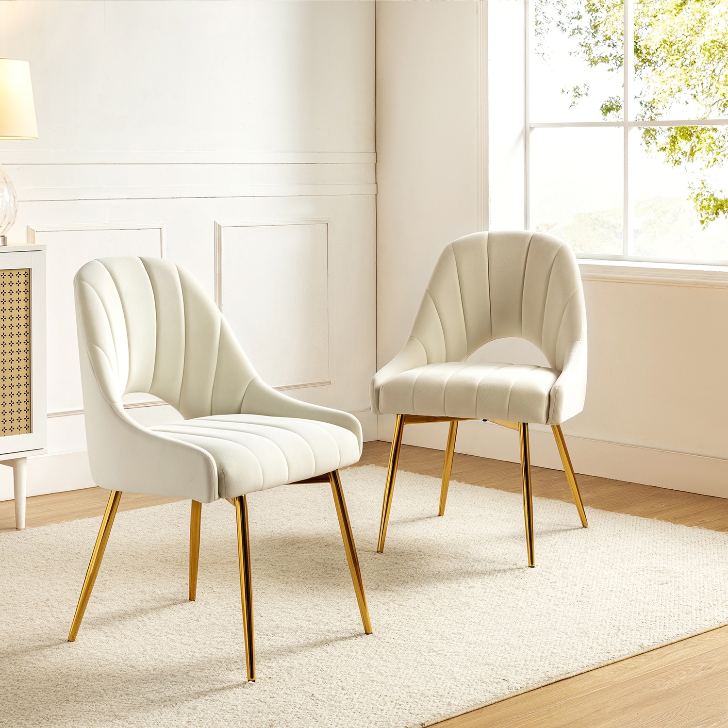 HULALA HOME Ignaz Comfortable Modern Upholstered Dining Chair with Hollowed-out Back Set of 2