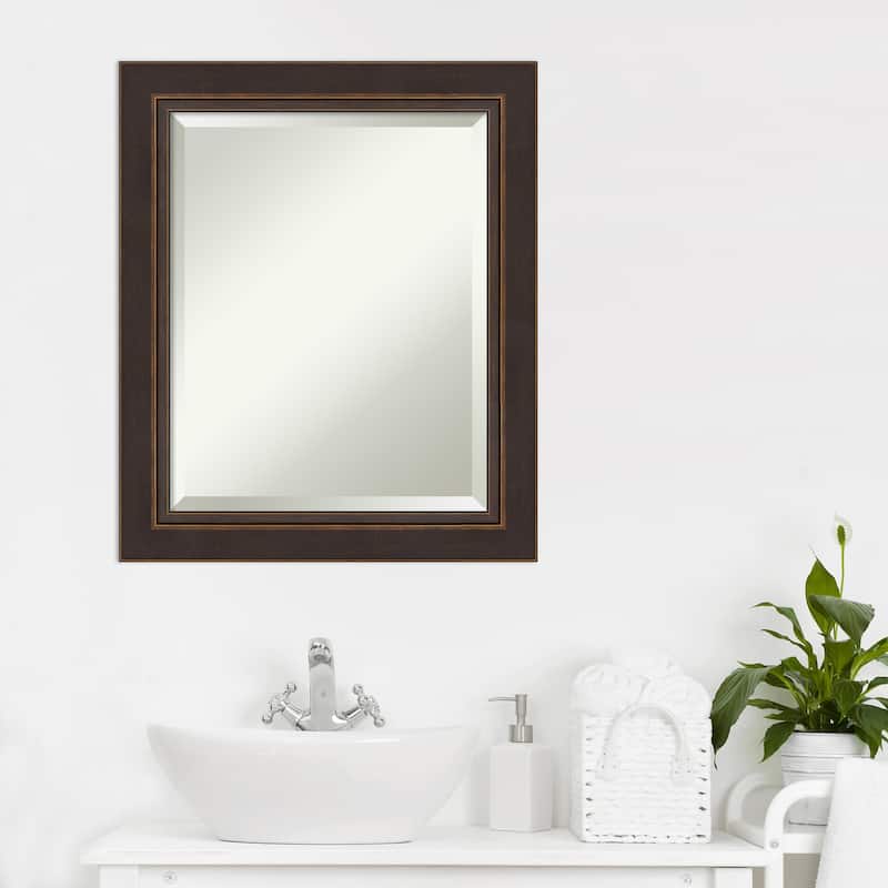 Beveled Wood Bathroom Wall Mirror - Lara Bronze Frame - Lara Bronze