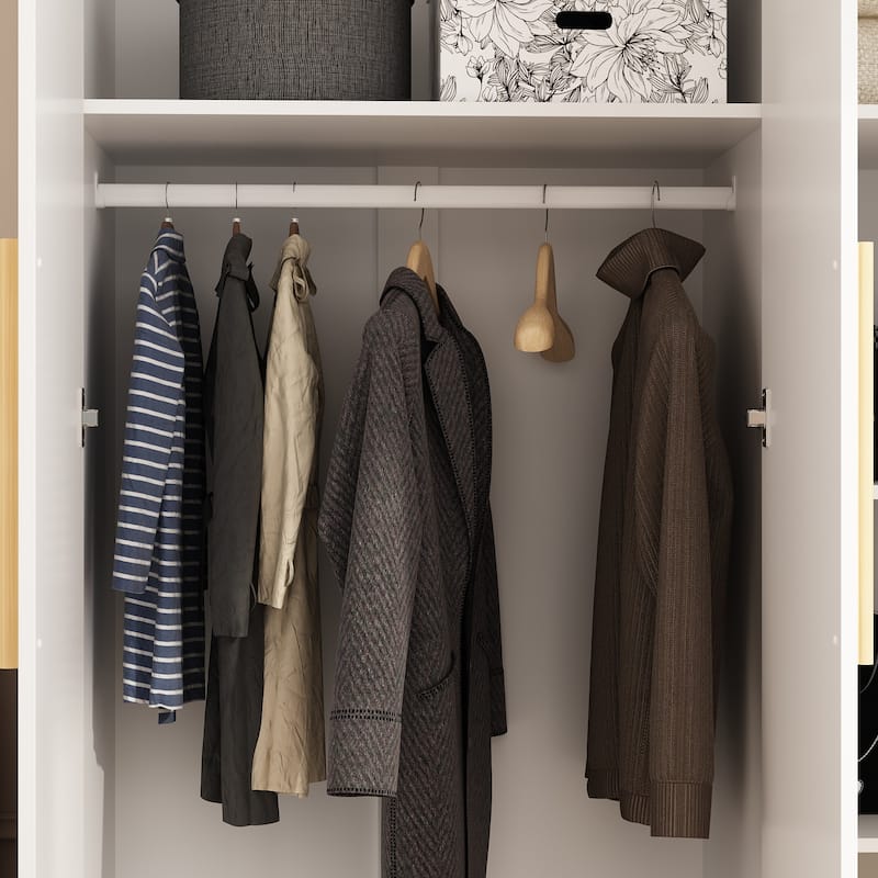 70." H x 47.2" W Wardrobe Cabinet Armoire Three Doors In White Closet