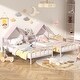 preview thumbnail 1 of 13, Pink Twin Size Metal Double Platform Bed with House-shaped Headboard and a Built-in Nightstand Pink