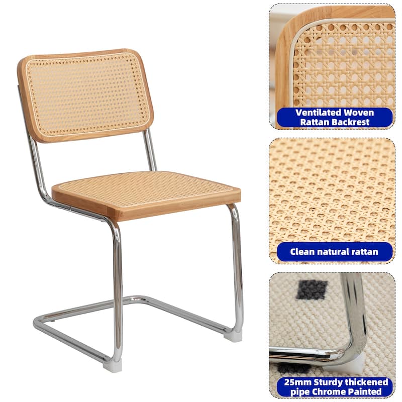 Dining Chairs Set of 2, Velvet Rattan Side Accent Chairs with Chrome Legs, Modern Mid Century Breuer Designed Chairs