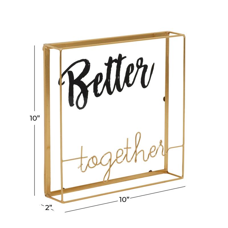 Gold Glass Contemporary Decorative Sign 10 x 10 x 2 - 10 x 2 x 10