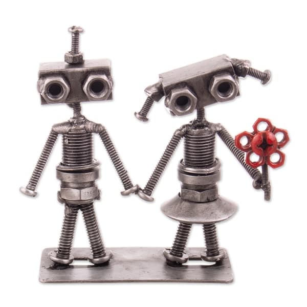 slide 2 of 5, Novica Handmade Robots In Love Recycled Metal Figurine