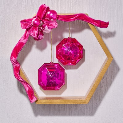 4" Acrylic Round And Sqaure Precious Gem Ornament Set of 2