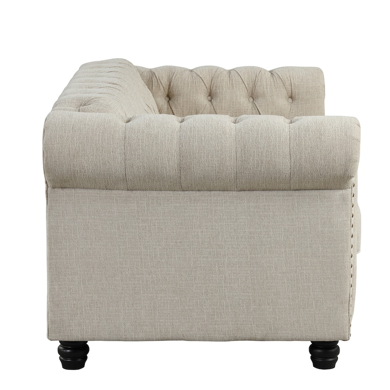 Morden Fort Linen Chesterfield Loveseat with Button Tufted, Nailhead and Solid Wood Legs for Living Room