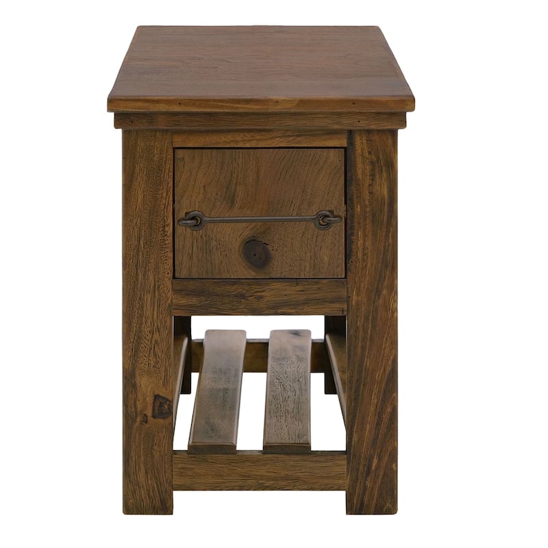 Ally Chairside Table, 1 Drawer, 1 Shelf, Brown Parota Wood, 15 Inch
