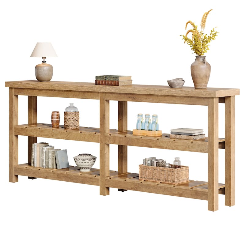 70.86-Inch ExtraLong Console Table, Farmhouse 3-Tier Entryway Table
