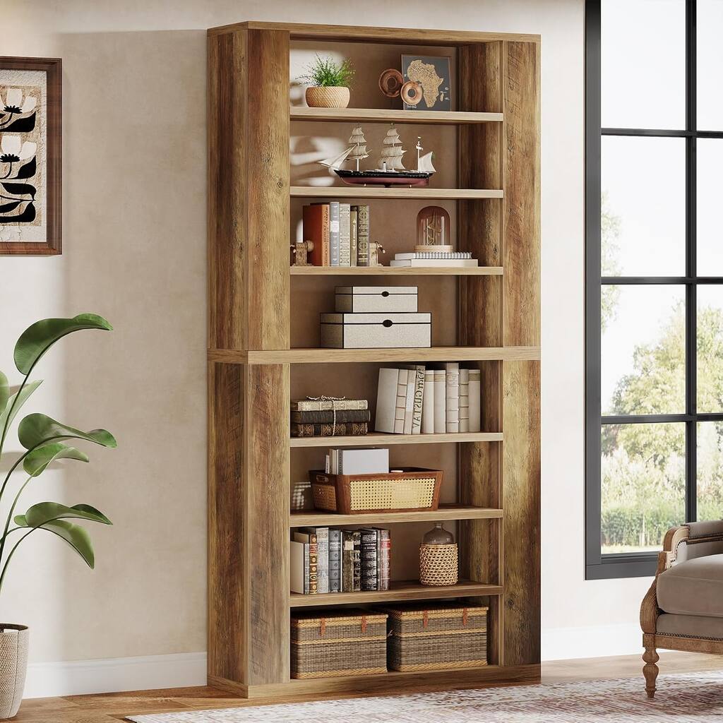 9-Tier Tall Bookcase, 80-Inch Farmhouse Bookshelf with Open Display