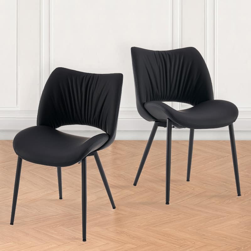 Modern PU Leather Dining Chairs Set of 2, Upholstered Kitchen Chairs - Black