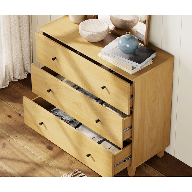 WAMPAT 3-Drawer Dresser and Nightstands Set of 3 for Bedroom