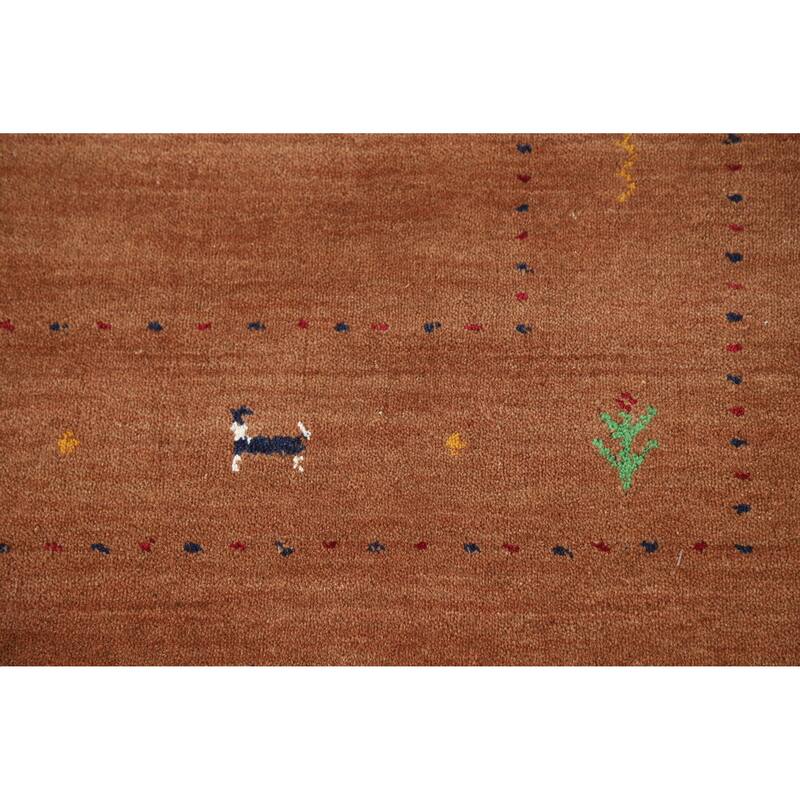 Hand Knotted Oriental 100% Wool Carpet Tribal Animal Pictorial Brown Gabbeh Area Rug - 5' 10'' X 4' 0''