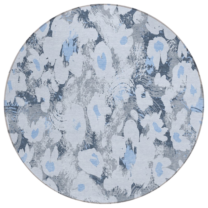Machine Washable Indoor/ Outdoor Modern Daisy Chantille Rug