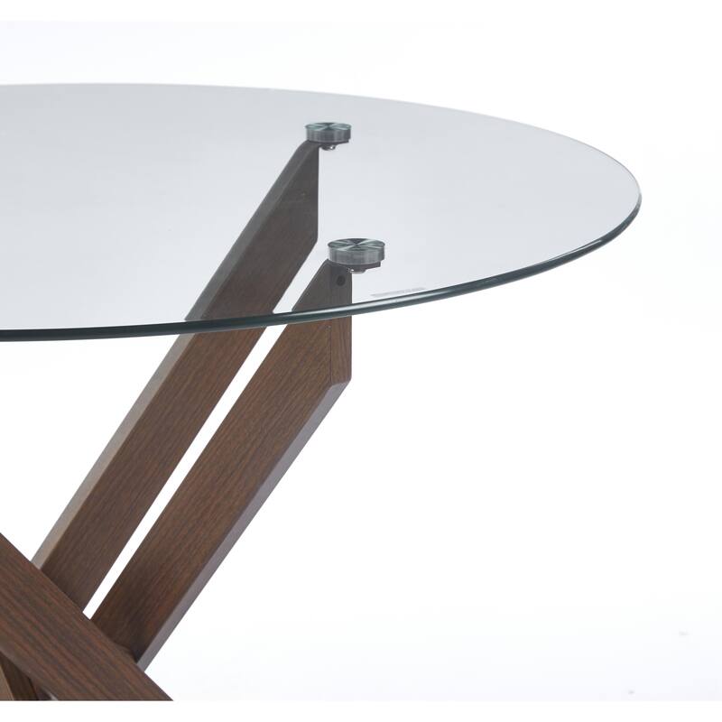 GDFStudio - Willowridge Modern Contemporary 35.4" Metal Frame Round Tempered Glass Dining Table with Cross Metal Base