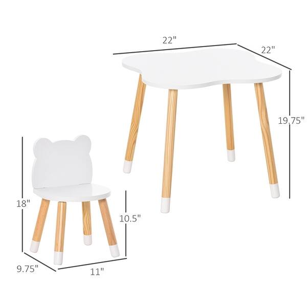 Cute Wooden Kids Activity Table with 2 Chairs, Bear Backrest Design for Toddlers Ages 3 and Up