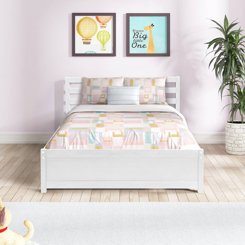 White Panel Bed Frame Full Size Platform Bed Wood Bed with 4 Storage Drawers and Headboard, Space-saving Bed