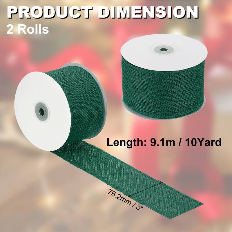 Burlap Fabric Ribbon 2pcs Jute Crafts Roll Wrapping - Green - 3 Inch x 10 Yards