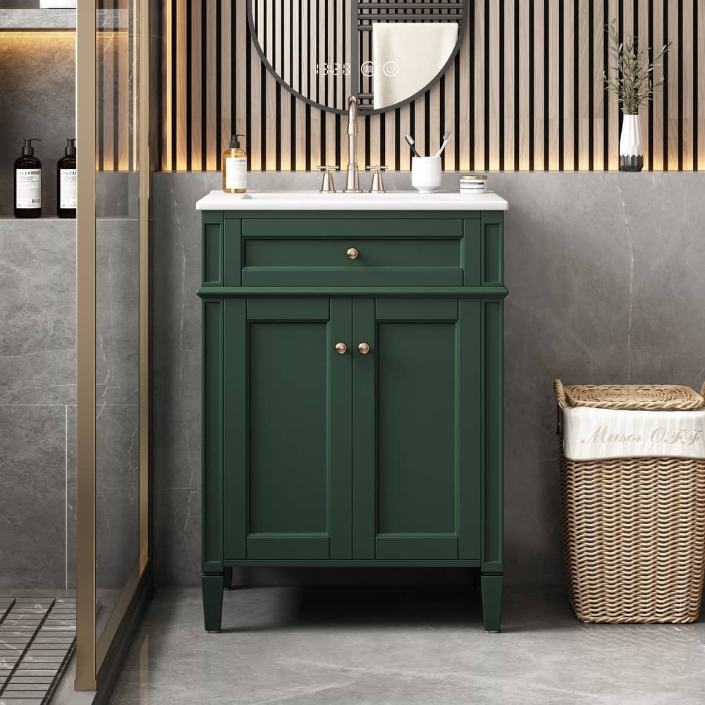 24" Bathroom Vanity with Sink Bathroom Storage Cabinet with 2 Doors and Tip-Out Drawer, Soft-Closing Doors with Organizers