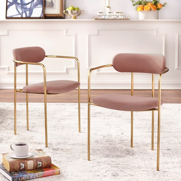 slide 2 of 23, Simple Living Retro Velvet Dining Arm Chair (Set of 2)