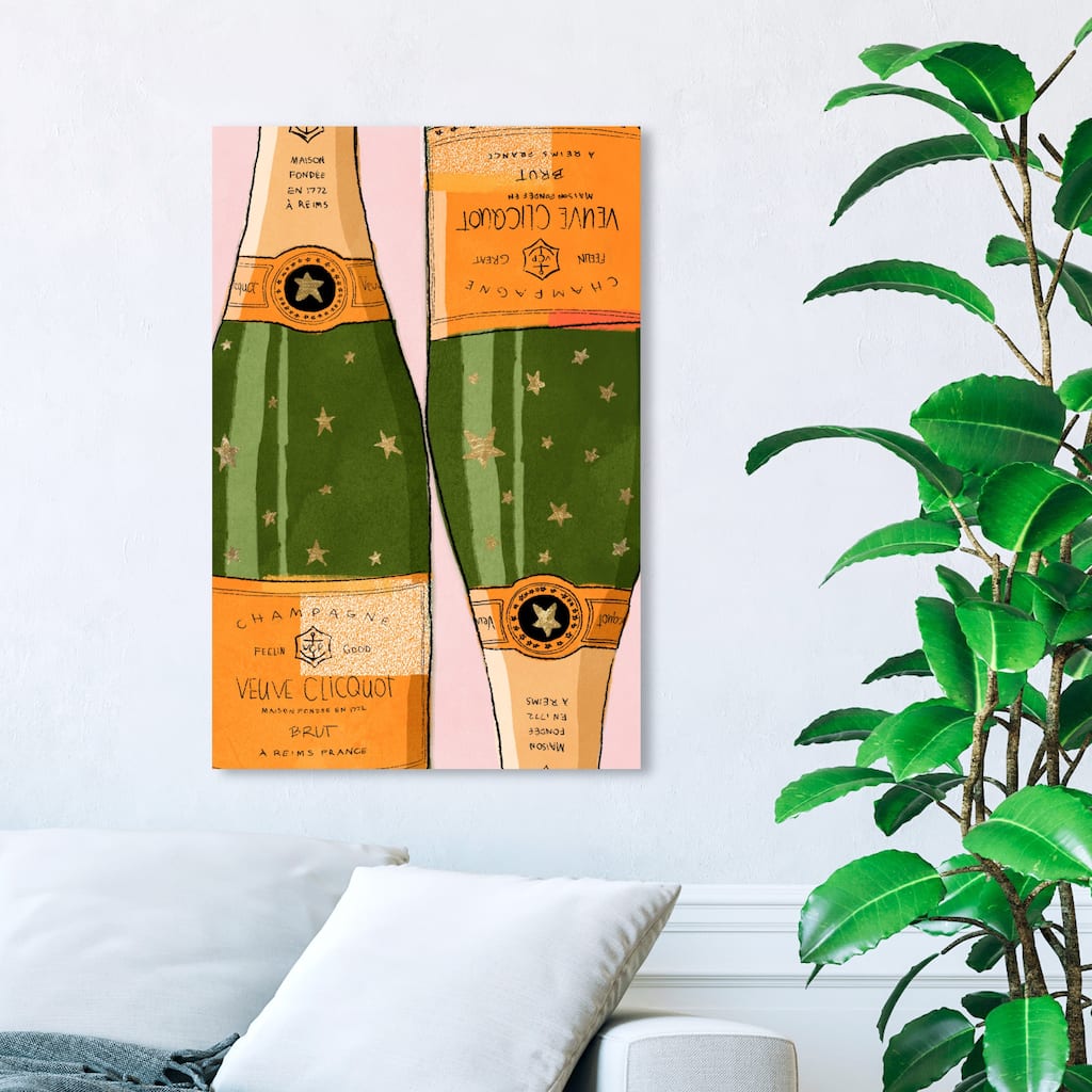 Wynwood Studio 'Shiny Champagne' Drinks and Spirits Wall Art Canvas Print Champagne - Green, Orange
