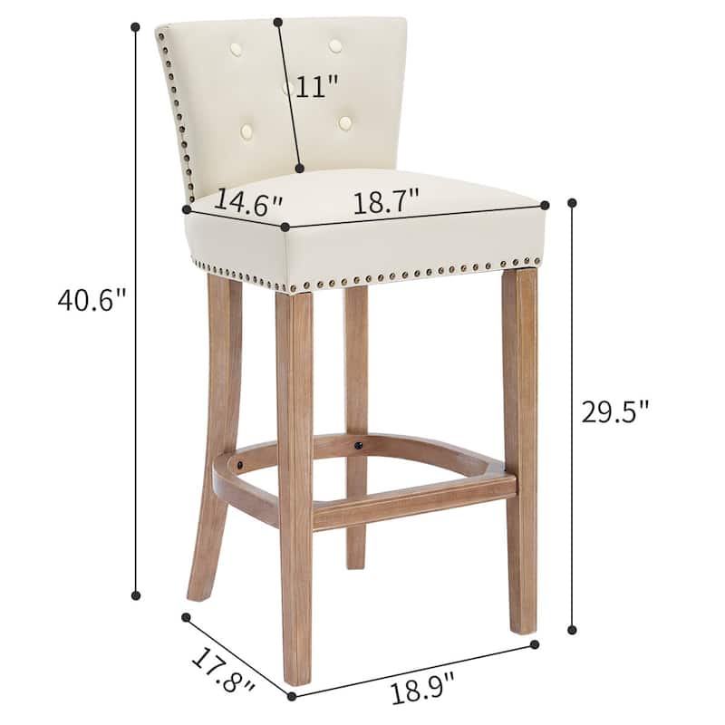 Bar Stools Set of 2,Seat Height 29.5" Leather Wooden Bar Stools