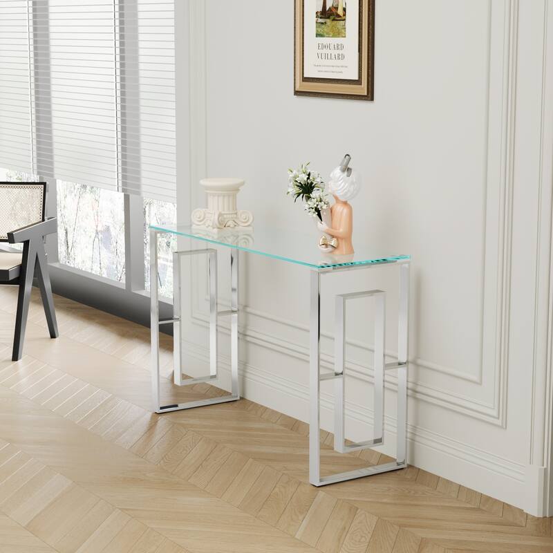 Console Table Stainless Steel Glass, Meal side table silvery Clear
