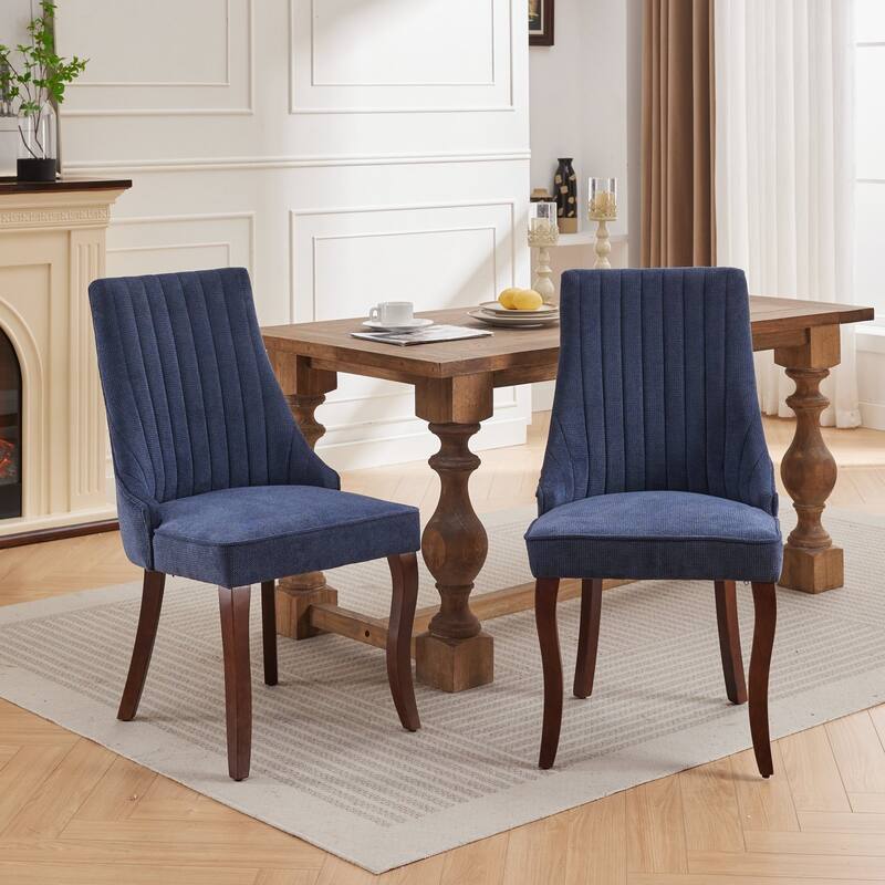 Flocking Linen Upholstered Dining Chairs with Curved Solid Wood Legs,Set of 2