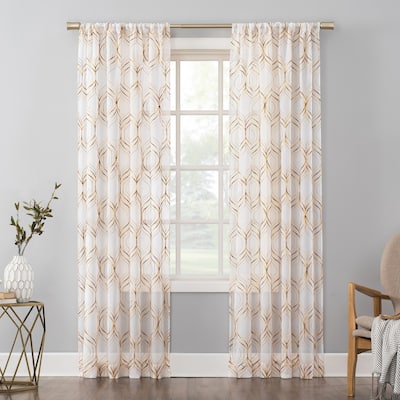 No. 918 Raina Space Dyed Trellis Embroidery Sheer Rod Pocket Curtain Panel, Single Panel
