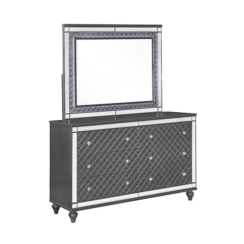 Ina Gray LED Faux Leather Upholstered Tufted Panel Bed
