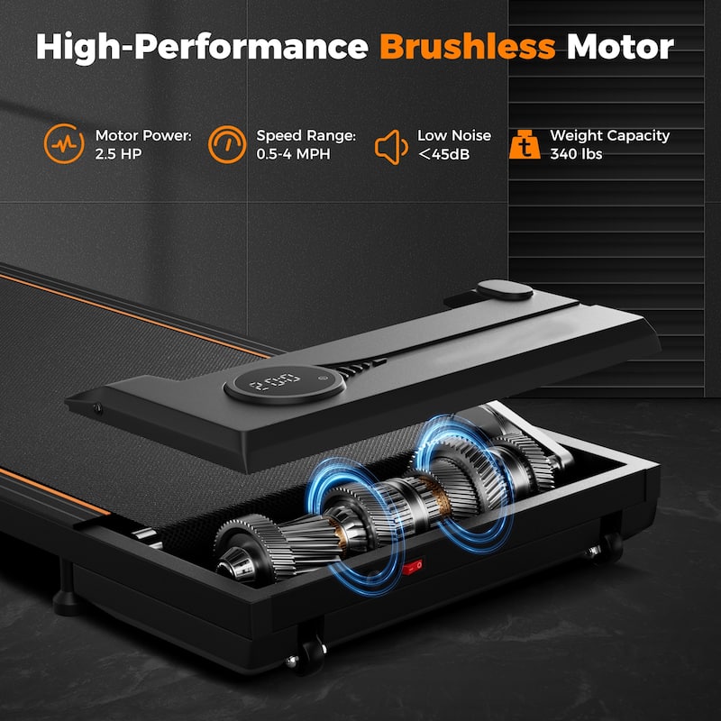 Compact Under Desk Treadmill for Home Office with 2.5HP Motor and Dual Shock Absorption - 43" x 19" x 4.7"