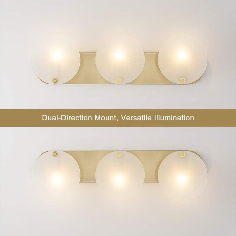 Modern Gold 3-Light Vanity Light Frosted Glass Bathroom Fixture