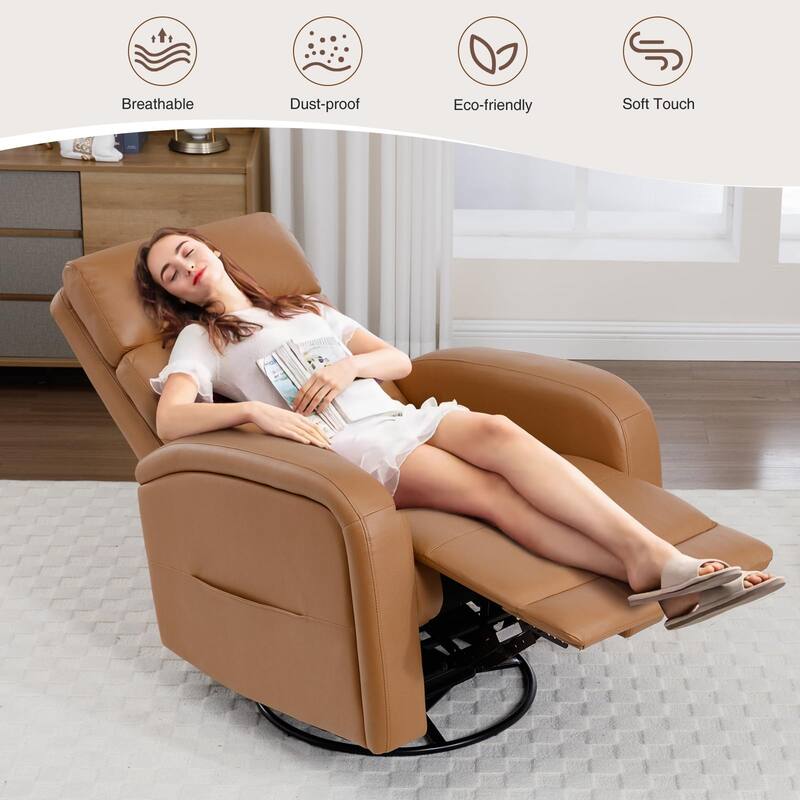 Aemeios Faux Leather Swivel Glider Rocker Manual Recliner