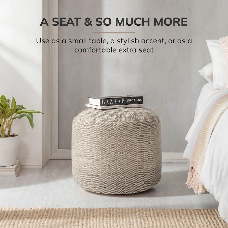 Jani 22-inch Terracotta Pouf - Handcrafted Handmade Round Ottoman for Seating, Footrest, Home Decor for Living Room, Bedroom
