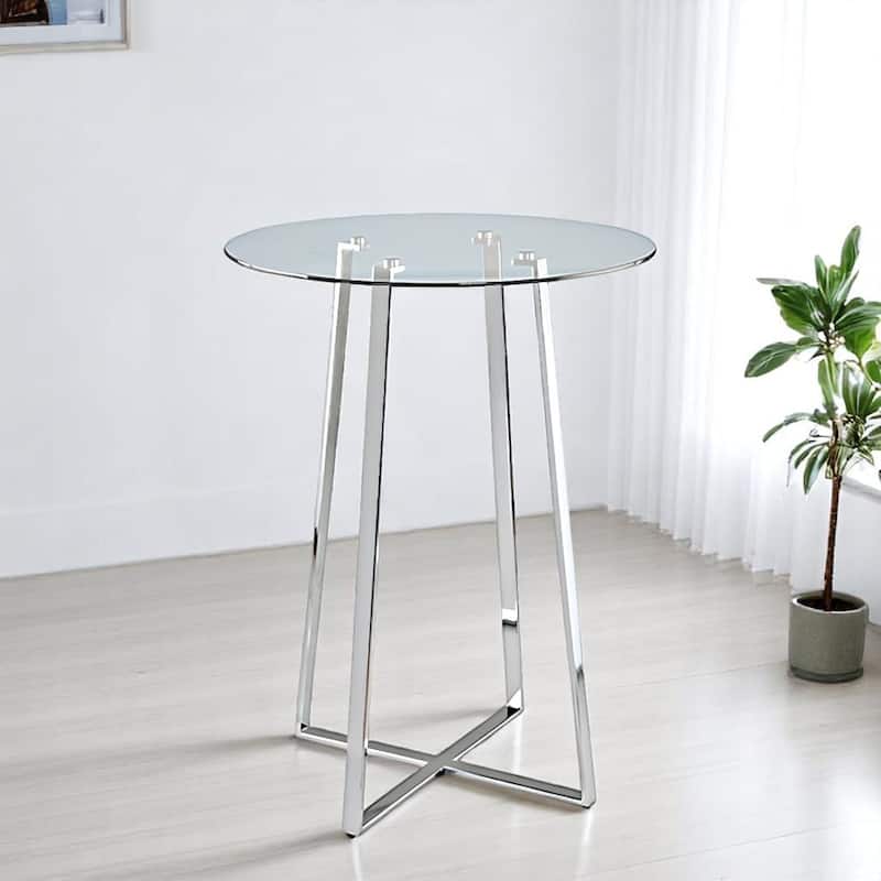 HomeRoots 32" Clear and Silver Rounded Glass and Iron Bar Table - 32 in. x 42 in. x 32 in. - Clear