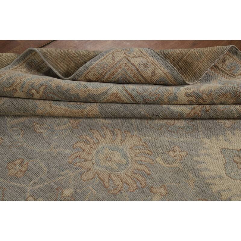 Hand Knotted Oriental 100% Wool Carpet Transitional All-Over Greys & Charcoal Oushak Area Rug - 12' 2'' X 9' 0''