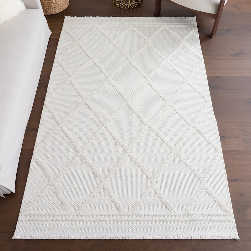 Nuloom Amalie Trellis Fringe Area Rug - 10' x 14' - Cream - Rectangle