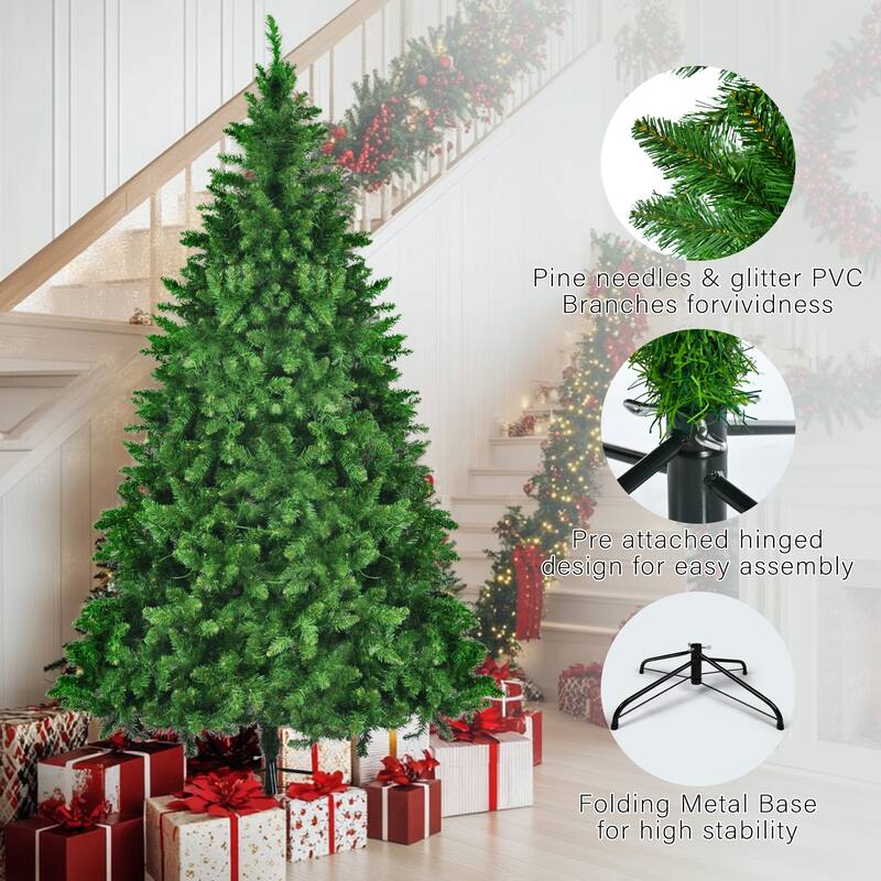 Set of 3 Pre-Lit Green Pine Christmas Trees 4ft 6ft 8ft, 820 LED Lights, Hinged PVC Holiday Decor