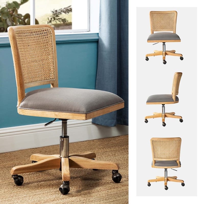 Calcutta Modern Rattan Back Task Chair Office chair with Solid Wood Legs by HULALA HOME